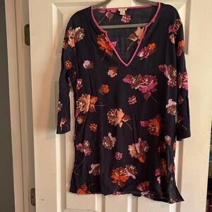 J. Crew Navy Floral V-Neck Tunic